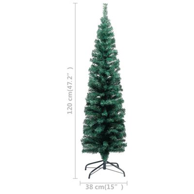 vidaXL Úzky osvetlený umelý vianočný stromček+stojan, zelený 120cm PVC