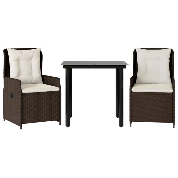 vidaXL 3-dielna záhradná jedálenská súprava a vankúše hnedá polyratan