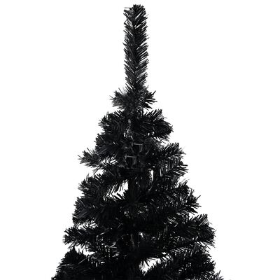vidaXL Osvetlený umelý vianočný stromček s guľami, čierny 150 cm, PVC