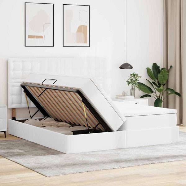 vidaXL Postel s &uacute;ložn&yacute;m prostorem a matrac&iacute; Čist&aacute; biela 180 x 200 cm