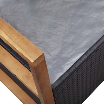 vidaXL Úložná lavička 115 cm polyratan a masívne akáciové drevo čierne
