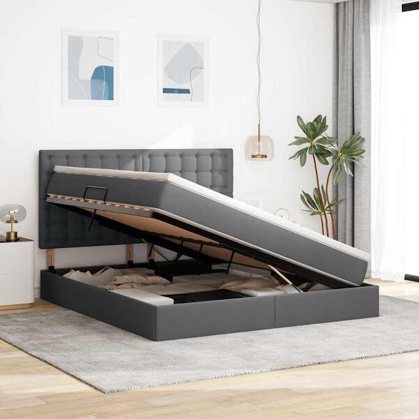 vidaXL Postel s &uacute;ložn&yacute;m prostorem a matrac&iacute; Tmavo &scaron;ed&aacute; 160 x 200 cm