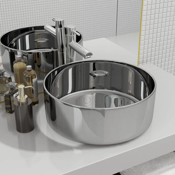 vidaXL Umývadlo 40x15 cm keramické strieborné