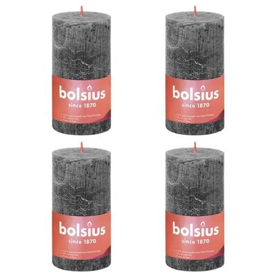 Bolsius Rustikálne valcové sviečky Shine 4 ks 130x68 mm, búrkovo sivé