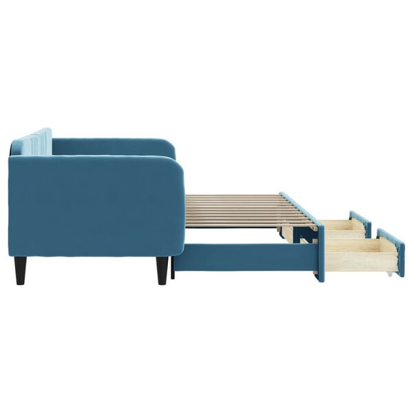 vidaXL Rozkladacia denn&aacute; posteľ so z&aacute;suvkami modr&aacute; 90x200 cm zamat