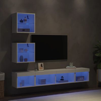 vidaXL 5-dielne TV nástenné skrinky s LED biele kompozitné drevo