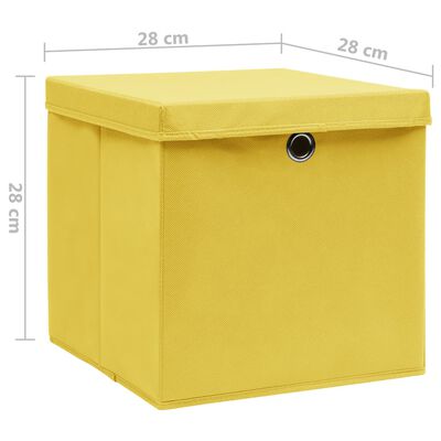 vidaXL Úložné boxy s vekom 10 ks, 28x28x28 cm, žlté