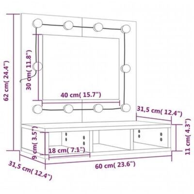 vidaXL Zrkadlová skrinka s LED farba dubu sonoma 60x31,5x62 cm