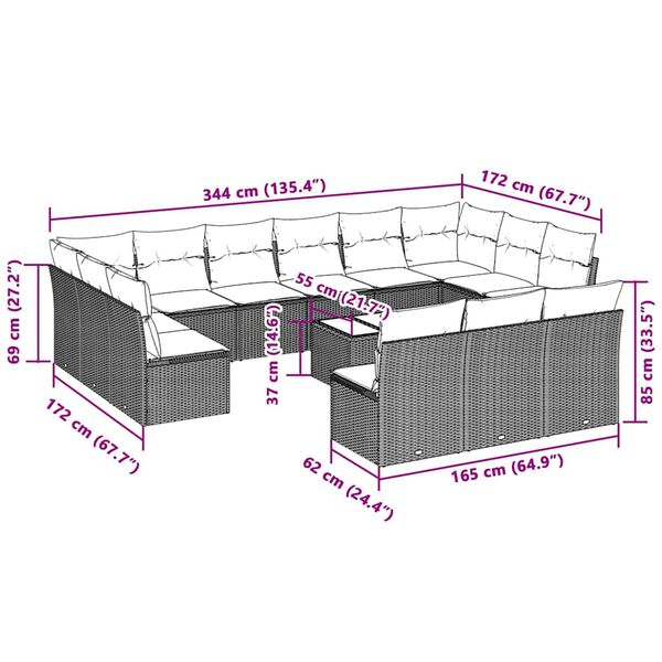 vidaXL 14-dielna z&aacute;hradn&aacute; sedacia s&uacute;prava vank&uacute;&scaron;e bledosiv&aacute; polyratan