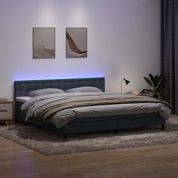 vidaXL Box Spring Posteľ s matracom a LED Tmavosiv&aacute; 180x220 cm Zamat