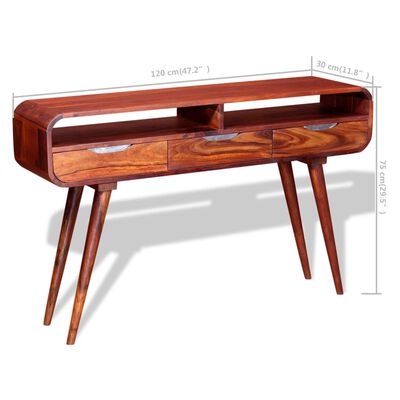 vidaXL Konzolový stolík, drevený masív sheesham, 120x30x75 cm
