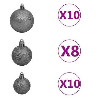 vidaXL Osvetlený umelý vianočný stromček s guľami a šiškami 240 cm