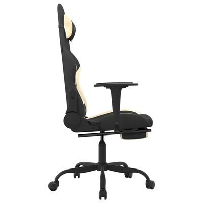 vidaXL Masážna herná stolička s podnožkou, čierna a krémová, látka