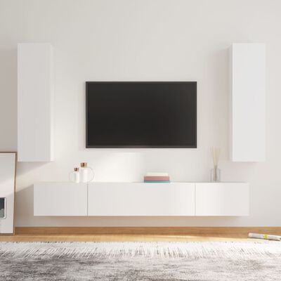 vidaXL 4-dielna súprava TV skriniek biela spracované drevo