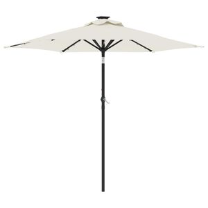 vidaXL Z&aacute;hradn&yacute; slnečn&iacute;k s LED a oceľovou tyčou biely 225x225x212 cm