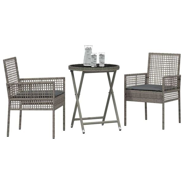 vidaXL Záhradný bistro set 3 pcs Sivá polyratan