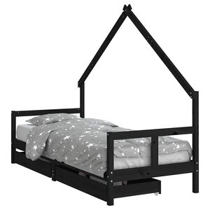 vidaXL R&aacute;m detskej postele so z&aacute;suvkami čierny 80x200 cm mas. borovica