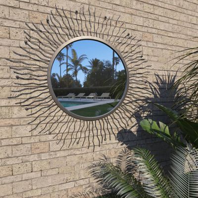 vidaXL Záhradné nástenné zrkadlo dizajn slnečných lúčov 80 cm čierne