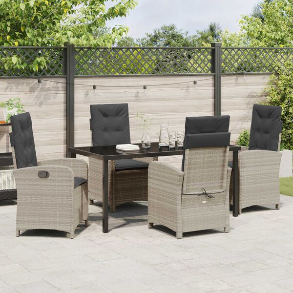 vidaXL Z&aacute;hradn&yacute; jed&aacute;lensk&yacute; set s vank&uacute;&scaron;om 5 pcs Svetlosiv&aacute; polyratan