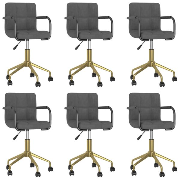 vidaXL Otočn&eacute; jed&aacute;lensk&eacute; stoličky 6 ks tmavo&scaron;ed&eacute; zamat