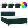 vidaXL Posteľn&yacute; r&aacute;m boxsping matrac a LED tmavozelen&yacute; 140x200 cm zamat