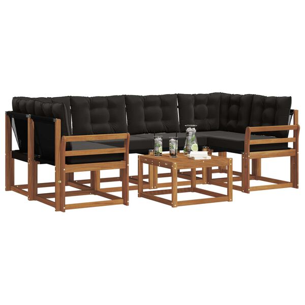 vidaXL Z&aacute;hradn&aacute; s&uacute;prava gaučov s vank&uacute;&scaron;om 7 pcs Pr&iacute;rodn&aacute; a čierna