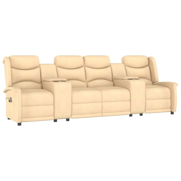 vidaXL 4-miestne sklápacie masážne kreslo+držiaky na poháre, krémové