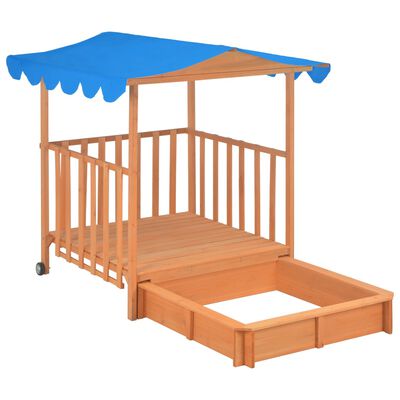 vidaXL Detský domček s pieskoviskom, jedľové drevo, modrý UV50