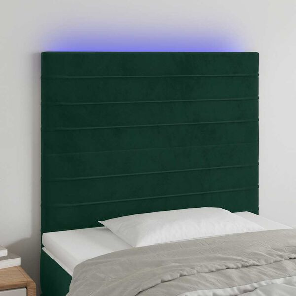 vidaXL Čelo postele s LED tmavozelen&eacute; 80x5x118/128 cm zamat