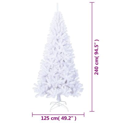 vidaXL Umelý vianočný stromček s hustým ihličím, biely 240 cm, PVC