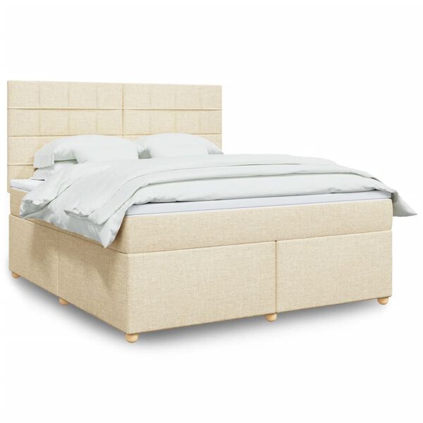 vidaXL Posteľný rám boxspring s matracom krémový 180x200 cm látka