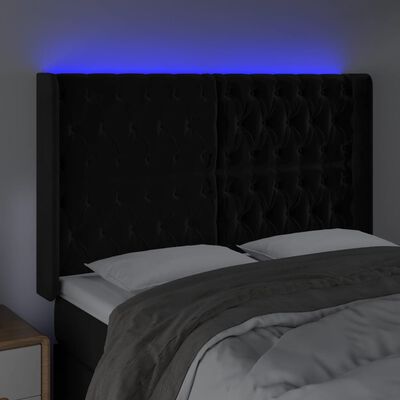 vidaXL Čelo postele s LED čierne 163x16x118/128 cm zamat