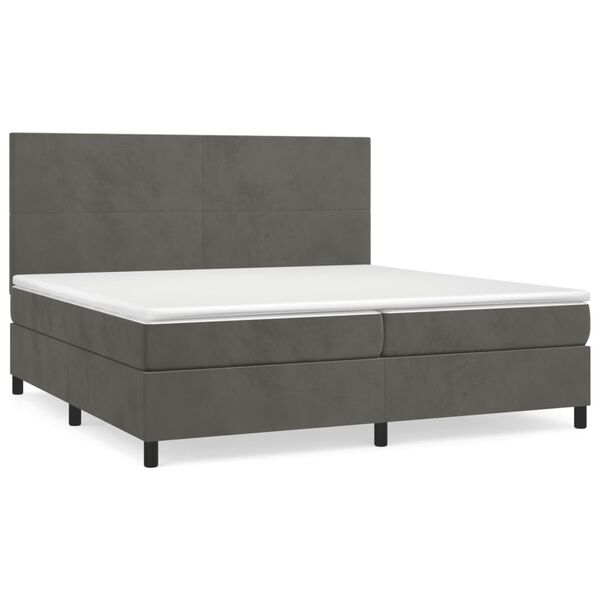 vidaXL Posteľn&yacute; r&aacute;m boxspring s matracom tmavosiv&yacute; 200x200 cm zamat