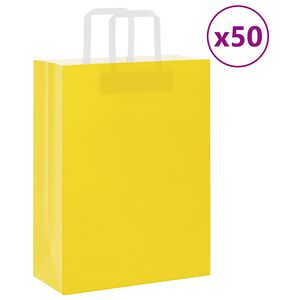 vidaXL Papierov&eacute; ta&scaron;ky 50 ks s r&uacute;čkami žlt&eacute; 26x12x35 cm