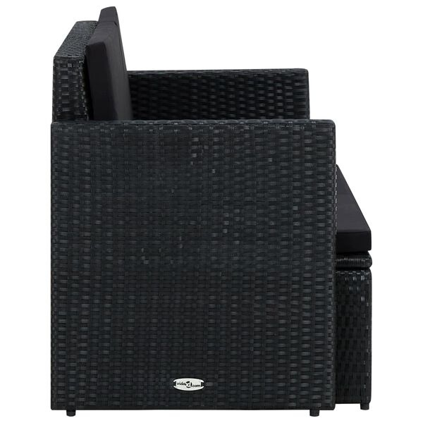 vidaXL 2-miestna z&aacute;hradn&aacute; pohovka s podložkami, čierna, polyratan