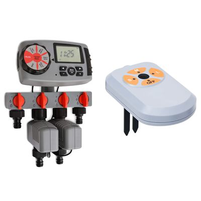 vidaXL Automatický časovač zavlažovania so 4 stanicami a senzorom vlhkosti 3 V