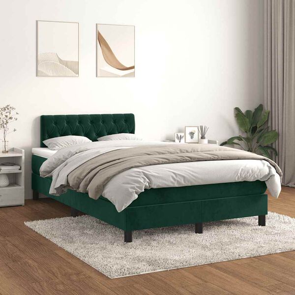 vidaXL Boxspring posteľ s matracom, tmavozelen&aacute; 120x190cm, zamat