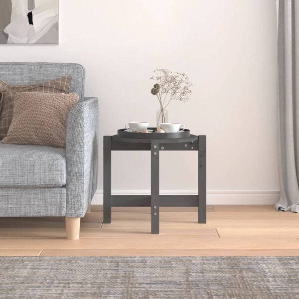 vidaXL Konferenčn&yacute; stol&iacute;k siv&yacute; &Oslash; 52,5x45 cm borovicov&yacute; mas&iacute;v