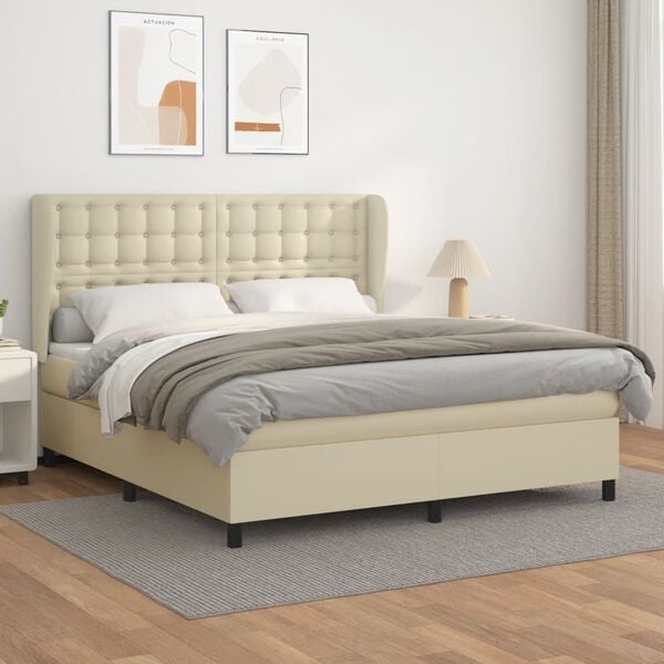 vidaXL Boxspring posteľ s matracom kr&eacute;mov&aacute; 180x200 cm umel&aacute; koža