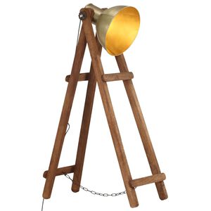 vidaXL Stojanov&aacute; lampa mosadzn&aacute; mas&iacute;vne mangovn&iacute;kov&eacute; drevo E27