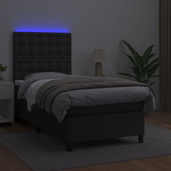 vidaXL Boxspring posteľ s matracom a LED čierna 100x200 cm umel&aacute; koža
