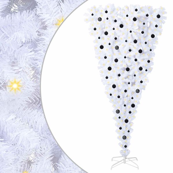 vidaXL Umel&yacute; vianočn&yacute; stromček s 300 LED-i Biela 240 cm PVC a oceľ