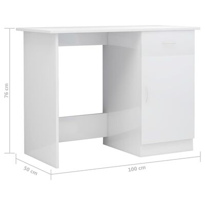 vidaXL Písací stôl, lesklý biely 100x50x76 cm, drevotrieska