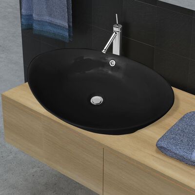 Čierne luxusné keramické umývadlo oválne s prepadom 59 x 38,5 cm