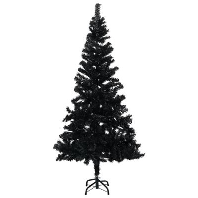 vidaXL Osvetlený umelý vianočný stromček s guľami, čierny 210 cm, PVC
