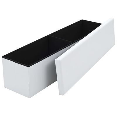 vidaXL Skladacia úložná lavica z umelej kože 150x38x38 cm biela
