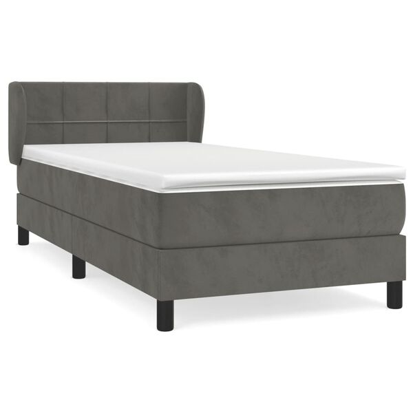 vidaXL Posteľn&yacute; r&aacute;m boxspring s matracom tmavosiv&yacute; 100x200 cm zamat