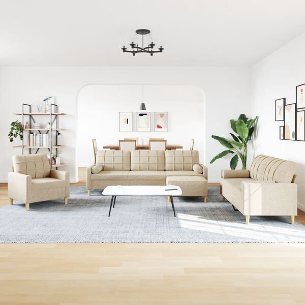 vidaXL 4-dielna sedacia s&uacute;prava podnožka a vank&uacute;&scaron;e kr&eacute;mov&aacute; tkanina