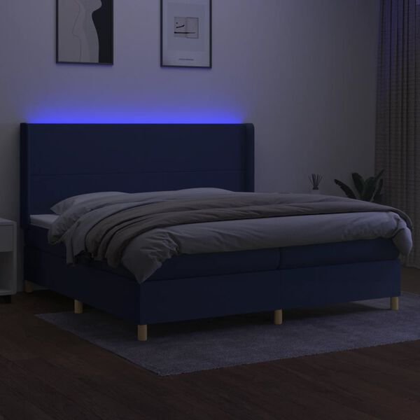vidaXL Posteľ boxsping s matracom a LED modr&aacute; 200x200 cm l&aacute;tka