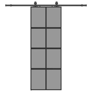 vidaXL Posuvn&eacute; dvere s kovan&iacute;m čierne 76x205 cm tvrden&eacute; sklo